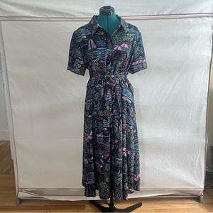 Button Down Shirt Dress In Tropical Motif